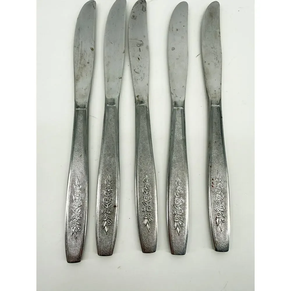 Vintage Floral Dinner Knives Simeon L George H Rogers Stainless 5 Replacement